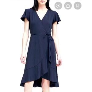 Banana Republic Navy Flutter Sleeve Knit Wrap Ruffle Dress Size Small